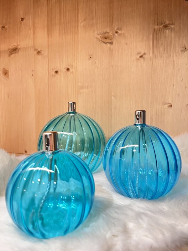 Trio lampe à huile strié Bleues
