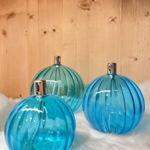Trio lampe à huile strié Bleues