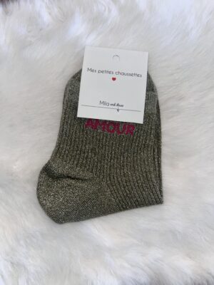 Chaussette verte à paillettes « amour »