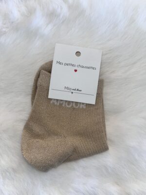 Chaussette beige à paillettes « amour »