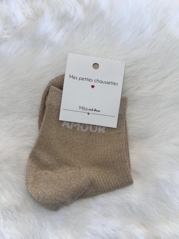 Chaussette beige à paillettes « amour »