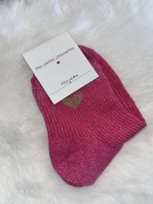 Chaussette rose à paillettes « coeur»