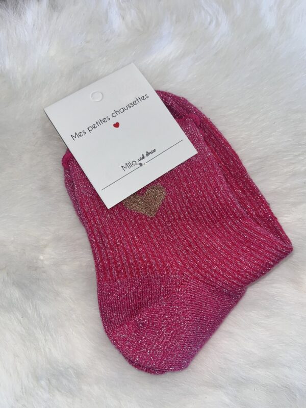 Chaussette rose à paillettes « coeur»