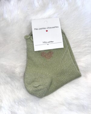 Chaussette verte à paillettes « coeur»