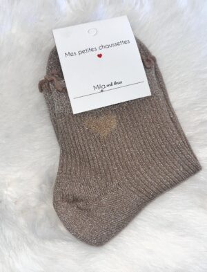 Chaussette taupe à paillettes « coeur»