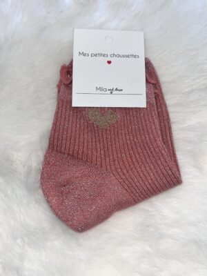 Chaussette rose poudrée à paillettes « coeur»
