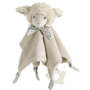 Doudou Mouton crème avec un anneau de dentition