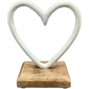 Cœur blanc socle en bois