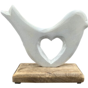 Oiseau blanc socle en bois
